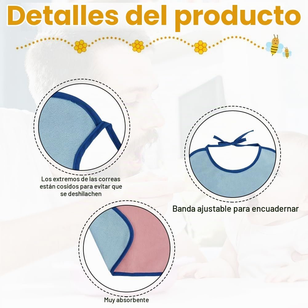 HOTUT Baberos Bebe Recien Nacido Algodón, Baberos Impermeables de Algodón, Absorbente Baberos Drool, Fáciles de Poner y Quitar, Unisex Bebé