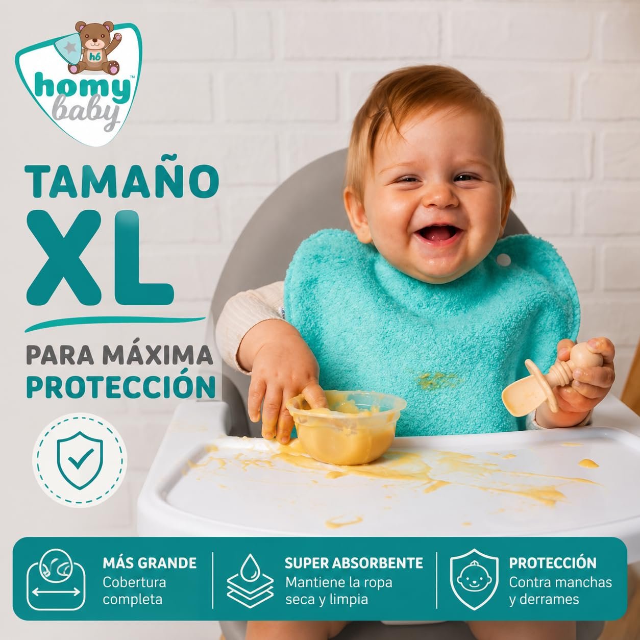 HOMYBABY® Pack 5 Baberos Rizo Bebe Impermeables y Absorbentes - Ideal Guarderia - Fáciles de Poner y Quitar - Rizo Suave Algodón y Capa de Poliester Repelente Líquido - Babero Resistente Reutilizable