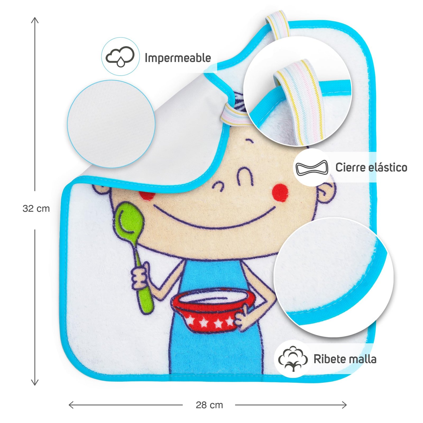 Ti TIN Pack 3 Baberos Bebé Impermeables 31x38 cm, +12 Meses