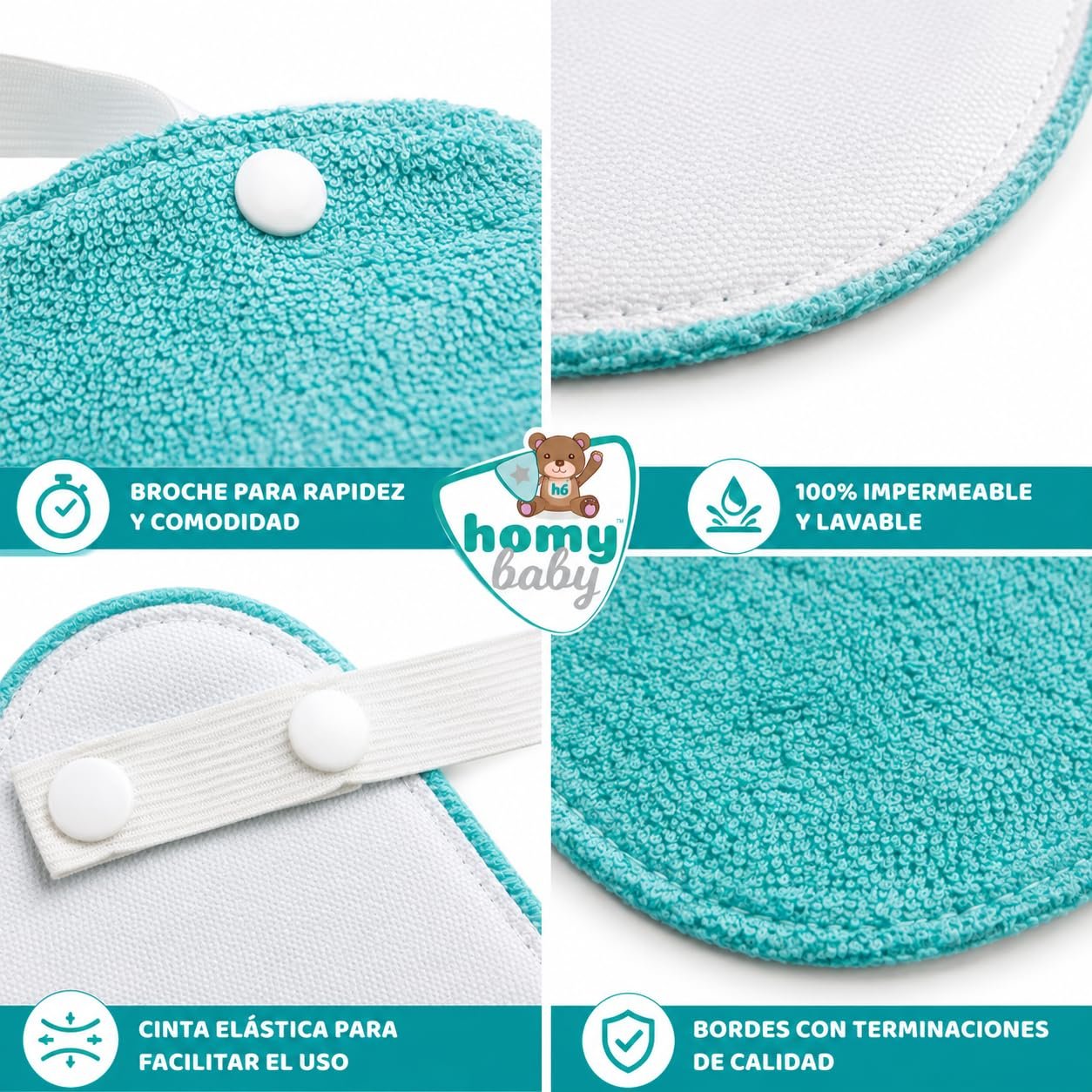 HOMYBABY® Pack 5 Baberos Rizo Bebe Impermeables y Absorbentes - Ideal Guarderia - Fáciles de Poner y Quitar - Rizo Suave Algodón y Capa de Poliester Repelente Líquido - Babero Resistente Reutilizable