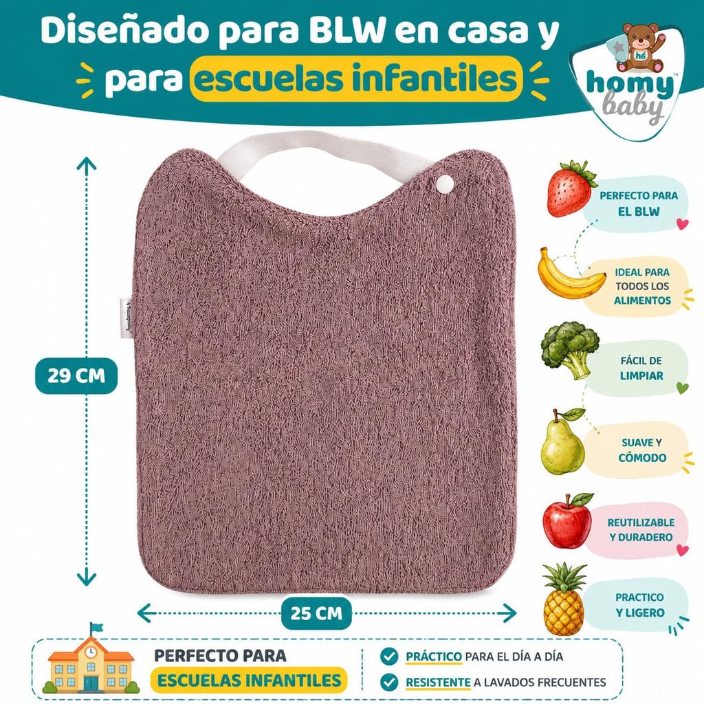 HOMYBABY® Pack 5 Baberos Rizo Bebe Impermeables y Absorbentes - Ideal Guarderia - Fáciles de Poner y Quitar - Rizo Suave Algodón y Capa de Poliester Repelente Líquido - Babero Resistente Reutilizable