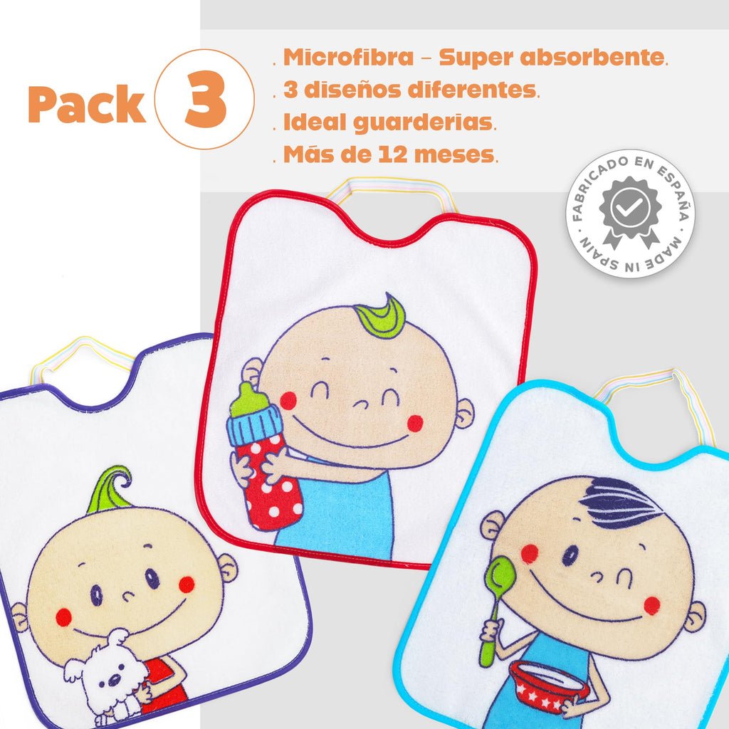 Ti TIN Pack 3 Baberos Bebé Impermeables 31x38 cm, +12 Meses