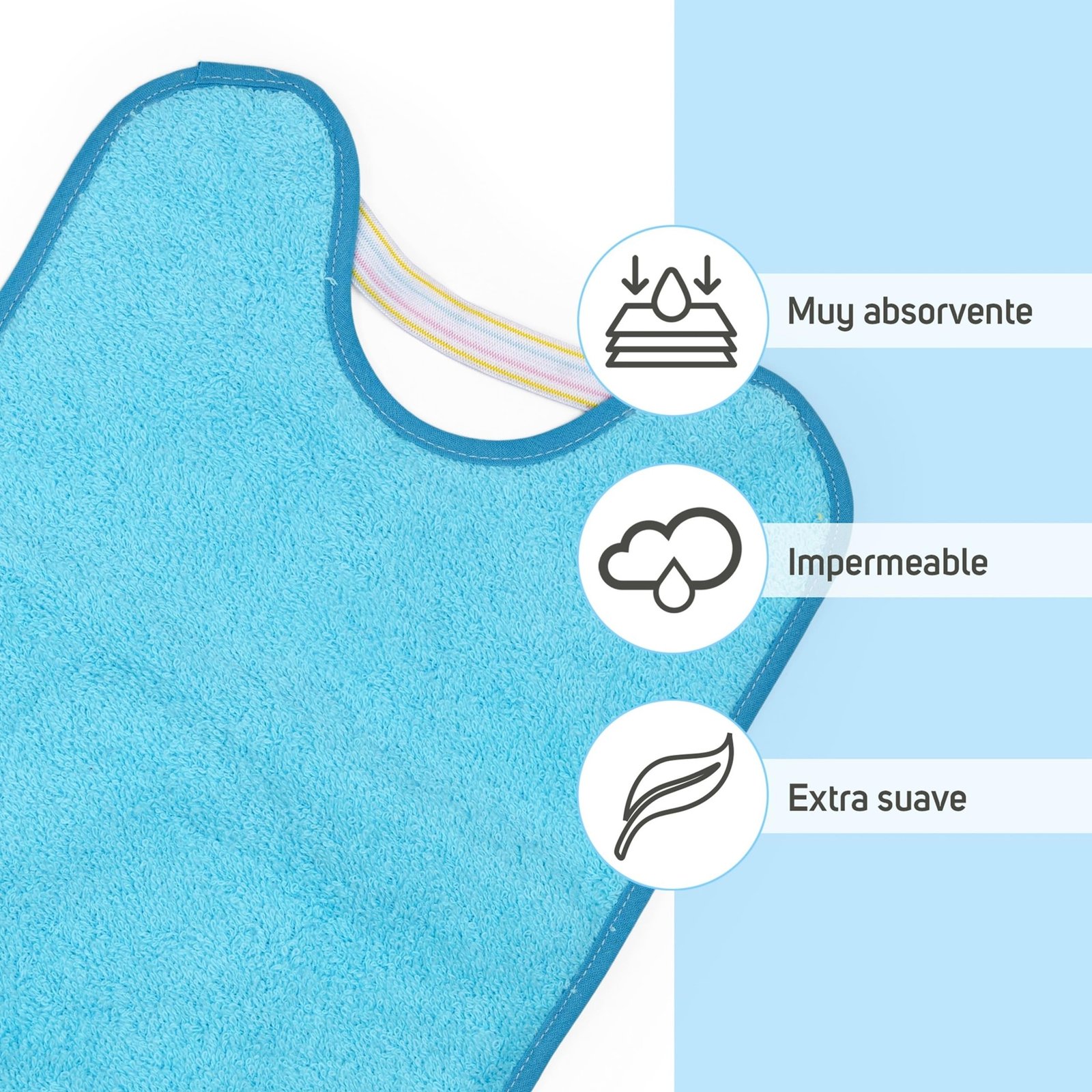 Ti TIN Pack 4 Baberos Bebé Impermeables 31x24 cm, 6-12 Meses | 90% Rizo Algodón Suave y Absorvente, Ideal Guardería, Ajustable con Goma Elástica, Lavadora y Secadora